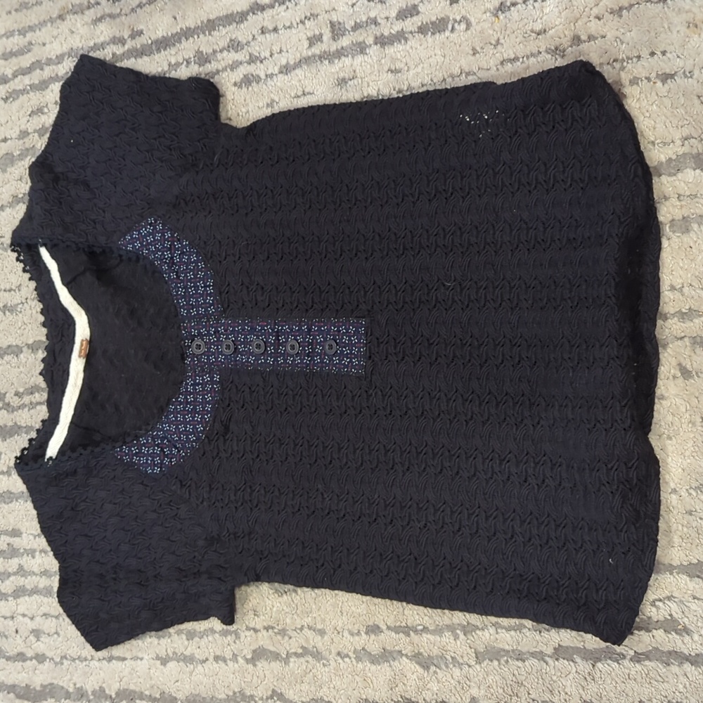 Free People black crochet short sleeve with button up pattern front